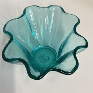 Lenox Turquoise Handkerchief Art Glass Decorative Non-Lead Crystal Bowl Rare